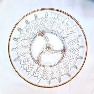 1950s Glass Divided Relish hors d'oeuvres Dessert Platter Serving Tray Gold Trim